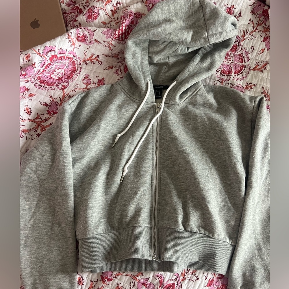 Forever 21 cropped gray zip up